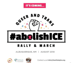 #abolishICE graphic of rally and march held in Albuquerque, NM in August 2018